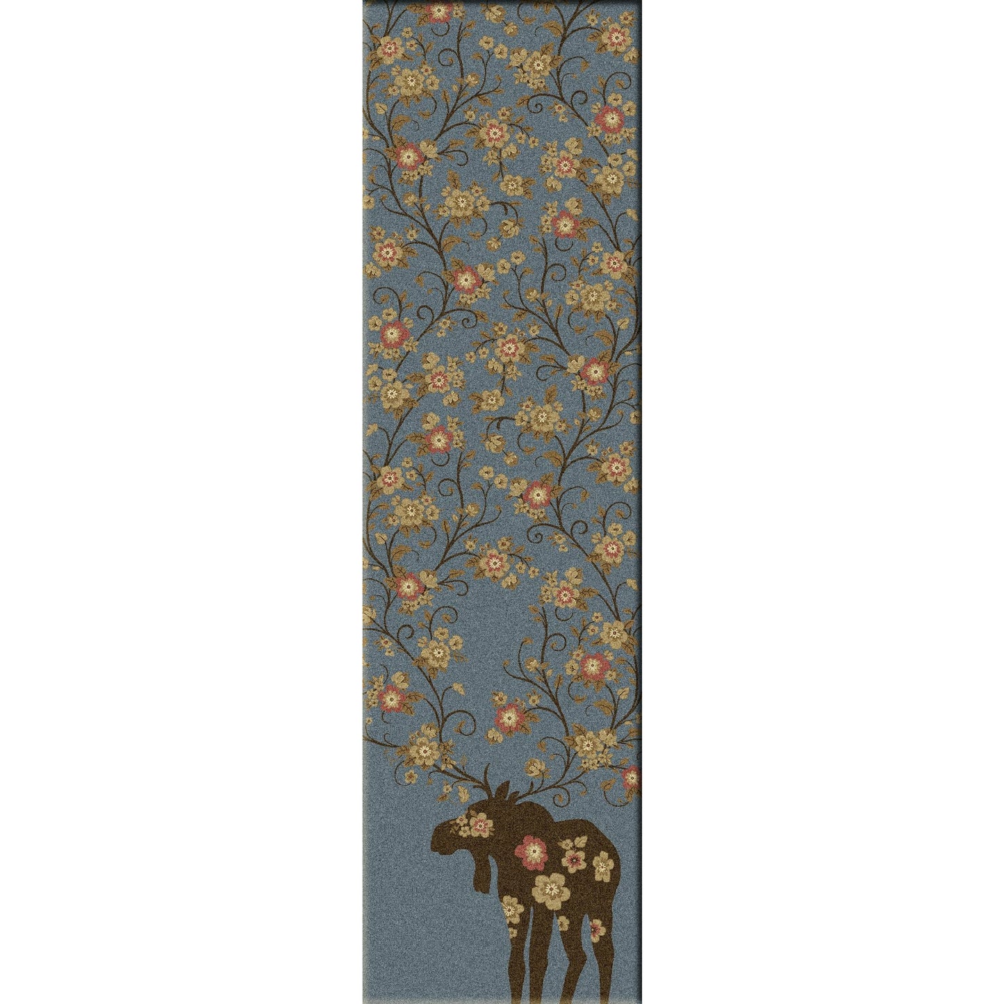 American Dakota Cabin Moose Blossom Rug - Blue