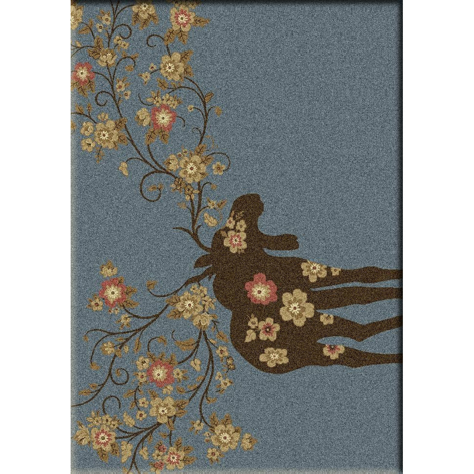 American Dakota Cabin Moose Blossom Rug - Blue