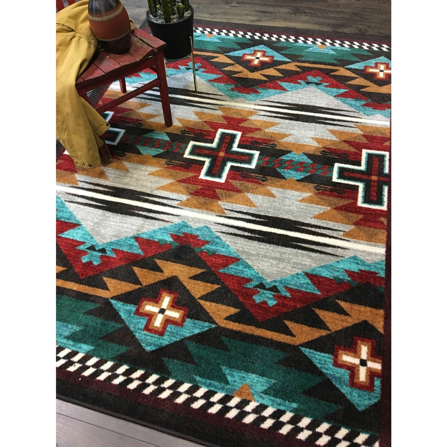 American Dakota Southwest Rustic Cross Rug - Electric