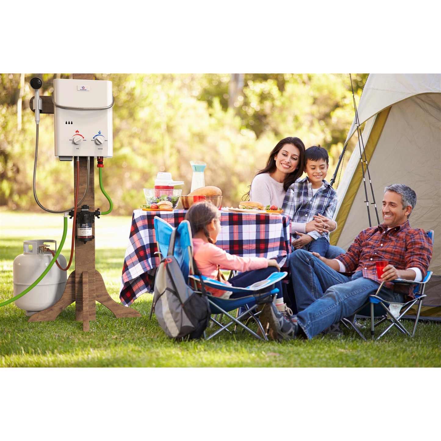 Eccotemp L5 Portable Outdoor Tankless Water Heater w/ EccoFlo Diaphragm 12V Pump and Strainer