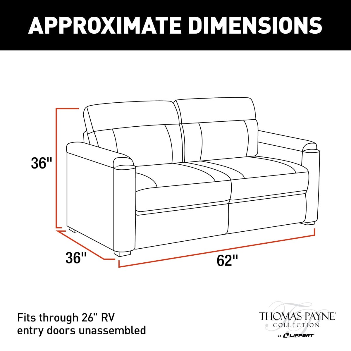 Lippert™ Thomas Payne® 62" Tri-Fold Sofa for RV - Various Colors