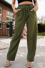 Load image into Gallery viewer, Green Drawstring Elastic Waist Pockets Long Straight Legs Pants
