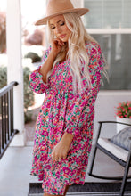 Load image into Gallery viewer, Purple Smocked V Neck Puffy Sleeve Floral Dress