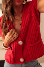 Load image into Gallery viewer, White Solid Textured Knit Side Pockets Buttoned Sweater Vest