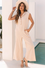 Load image into Gallery viewer, Smoke Gray Textured Buttoned Wide Leg Sleeveless Jumpsuit