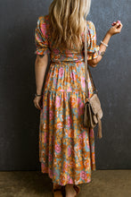 Load image into Gallery viewer, Yellow Smocked Bodice High Waist Puff Sleeve Floral Dress