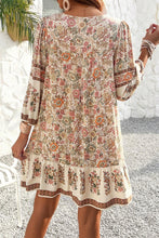 Load image into Gallery viewer, Apricot Floral Print Tassel Drawstring V Neck Loose Mini Dress