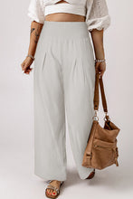 Load image into Gallery viewer, Khaki Smocked Wide Waistband High Waist Wide Leg Pants