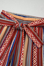 Load image into Gallery viewer, Red Boho Ethnic Striped Print Tie Waist Wide Leg Pants