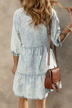 Load image into Gallery viewer, Dusk Blue Acid Wash Retro Half Sleeve Flared Denim Dress