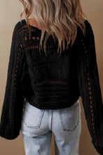 Load image into Gallery viewer, Smoke Gray Hollow-out Cable Knit Cropped Sweater