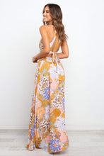 Load image into Gallery viewer, Orange Boho Floral Backless Lace up Sleeveless Maxi Dress