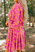 Load image into Gallery viewer, Green Floral Print Drawstring Tunic Flowy Short Dress
