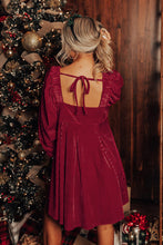 Load image into Gallery viewer, Brown Tie Back Square Neck Velvet Babydoll Dress