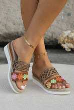 Load image into Gallery viewer, White Floral Print Braided Details Wedge Slippers