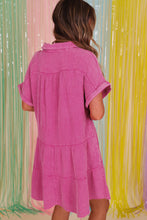 Load image into Gallery viewer, Beau Blue Mineral Wash Crinkle Split Neck Raw Hem Tiered Dress