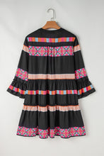 Load image into Gallery viewer, Simply Taupe Ethnic Print Buttoned V Neck Bell Sleeve Ruffle Patchwork Dress