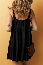 Load image into Gallery viewer, Black Button V Neck Frilly Tiered Sleeveless Dress