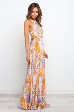 Load image into Gallery viewer, Orange Boho Floral Backless Lace up Sleeveless Maxi Dress