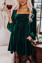 Load image into Gallery viewer, Brown Tie Back Square Neck Velvet Babydoll Dress