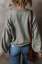 Load image into Gallery viewer, Smoke Gray Pearled Drop Shoulder Round Neck Sweater