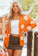 Load image into Gallery viewer, Black Floral Print Knitted Open Front Loose Cardigan