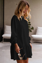 Load image into Gallery viewer, White Solid Color Puff Sleeve Ruffle Hem Mini Dress