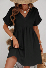 Load image into Gallery viewer, Beige Folded Short Sleeve Lace V Neck Mini Dress
