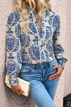 Load image into Gallery viewer, Sky Blue Bohemian Printed Bishop Sleeve Lace Shirt