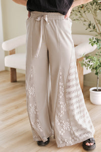 Smoke Gray Boho Lace Patchwork Wide Leg High Waist Pants