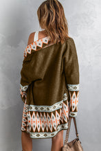 Load image into Gallery viewer, Blue Aztec Print Open Front Knitted Cardigan