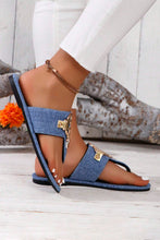 Load image into Gallery viewer, Dusk Blue Metal Decor Leather Thong Slippers