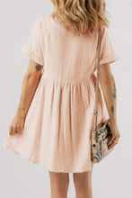 Load image into Gallery viewer, Beige Folded Short Sleeve Lace V Neck Mini Dress
