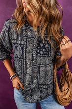 Load image into Gallery viewer, Navy Blue Vintage Boho Paisley Print 3/4 Sleeve Blouse