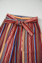 Load image into Gallery viewer, Red Boho Ethnic Striped Print Tie Waist Wide Leg Pants