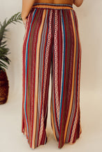 Load image into Gallery viewer, Red Boho Ethnic Striped Print Tie Waist Wide Leg Pants