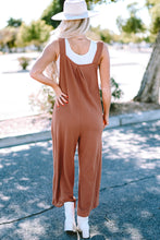 Load image into Gallery viewer, Gold Flame Textured Buttoned Straps Ruched Wide Leg Jumpsuit