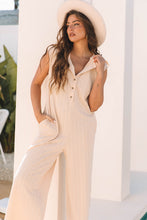 Load image into Gallery viewer, Smoke Gray Textured Buttoned Wide Leg Sleeveless Jumpsuit