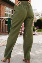 Load image into Gallery viewer, Green Drawstring Elastic Waist Pockets Long Straight Legs Pants