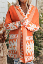 Load image into Gallery viewer, Blue Aztec Print Open Front Knitted Cardigan