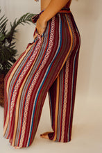 Load image into Gallery viewer, Red Boho Ethnic Striped Print Tie Waist Wide Leg Pants
