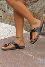 Load image into Gallery viewer, Black Vintage Buckle PU Leather Thong Slippers