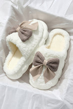 Load image into Gallery viewer, White Contrast Bowknot Applique Plush Winter Slippers (Bow Colors May Differ by Batch)