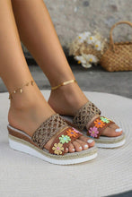 Load image into Gallery viewer, White Floral Print Braided Details Wedge Slippers