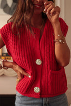 Load image into Gallery viewer, White Solid Textured Knit Side Pockets Buttoned Sweater Vest