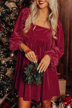 Load image into Gallery viewer, Brown Tie Back Square Neck Velvet Babydoll Dress