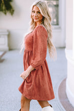 Load image into Gallery viewer, Brown Suede Square Neck Puff Sleeve Dress