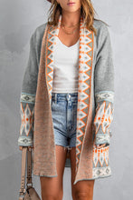 Load image into Gallery viewer, Blue Aztec Print Open Front Knitted Cardigan