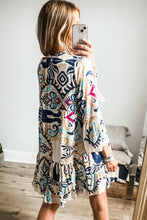 Load image into Gallery viewer, White Printed Tribal Bracelet Sleeve Buttoned Mini Dress