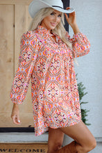 Load image into Gallery viewer, Khaki Abstract Printed Long Sleeve Tied Neckline Mini Dress